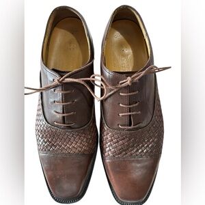 Rockport Men’s 9.5M Brown Leather Woven Oxford Dress Shoes Lace Up Comfort